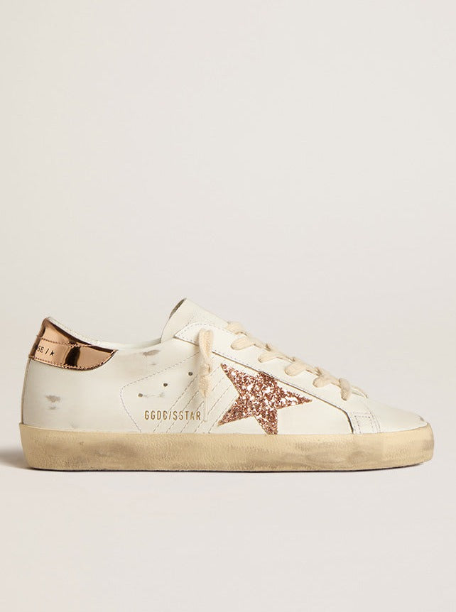 Superstar Leather - White/Pink Glitter Star/Antique Rose Heel - Golden ...